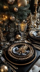 Stylish elegant table setting for festive dinner in restaurant