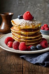 Stack of golden-brown pancakes