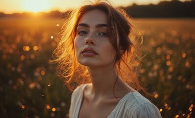 Beautiful young woman in sunset glow