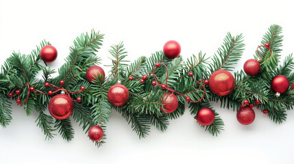 christmas decorations with tree branches on white background