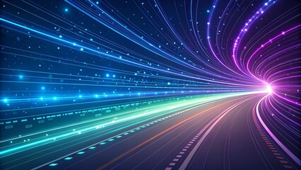 Obraz premium A vibrant, abstract image featuring streaks of light and glowing particles, symbolizing speed, energy, and the dynamic flow of data in a digital universe 
