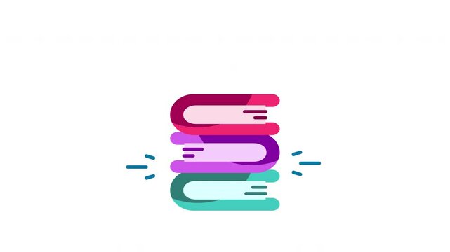 Animated book stack line icon with outline vector sign for linear style pictogram and Study symbol