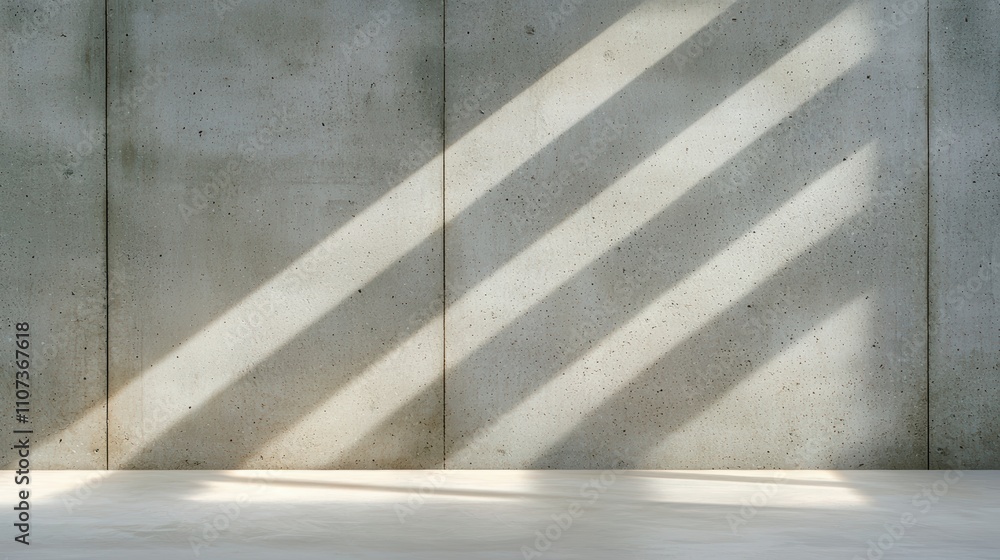 Poster a minimalist concrete wall with diagonal shadows cast by light, creating a serene and modern atmosph