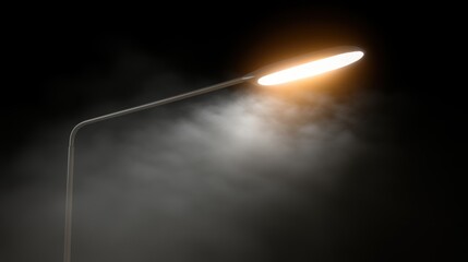 Foggy night street lamp illuminating the path.