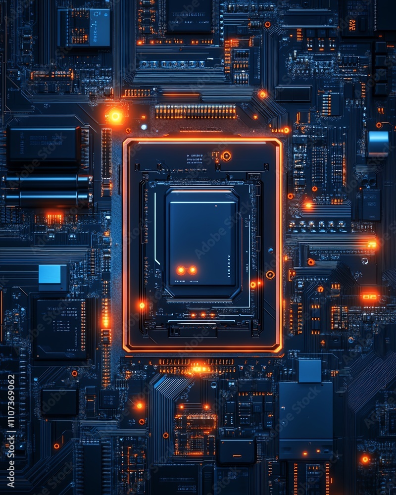 Poster a refined blueprint of a smartphone on a circuit board, featuring intricate details and fine lines, 