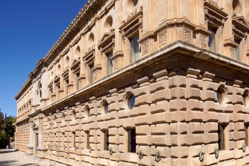 Obraz premium Granada (Spain). Facade of the Palace of Carlos V inside the Alhambra in Granada