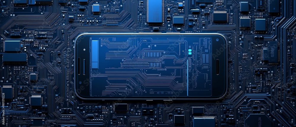 Aufkleber An elegant, intricate blueprint of a smartphone on a circuit board, symbolizing the intersection of precision, innovation, and modern minimalism