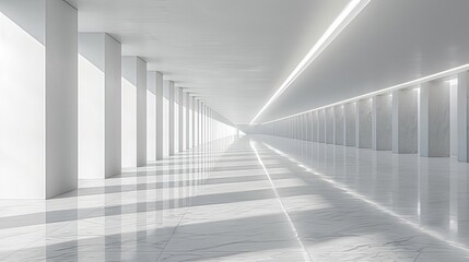 Obraz premium Modern minimalist corridor with white walls and bright lighting creating a serene atmosphere