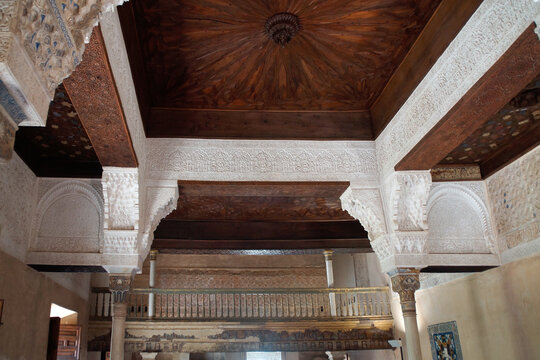 Granada (Spain). Decorative columns inside the Mexuar of the Nasrid Palaces of the Alhambra in Granada