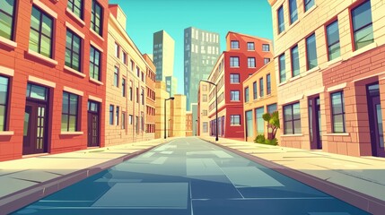 Obraz premium A Perspective View of a City Street with Brick Buildings