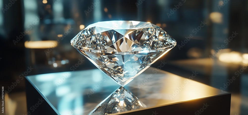 Aufkleber a sparkling diamond displayed on a reflective surface.
