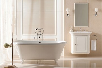 Obraz premium elegant and minimalist bathroom, in light tones focusing the attention on precious .