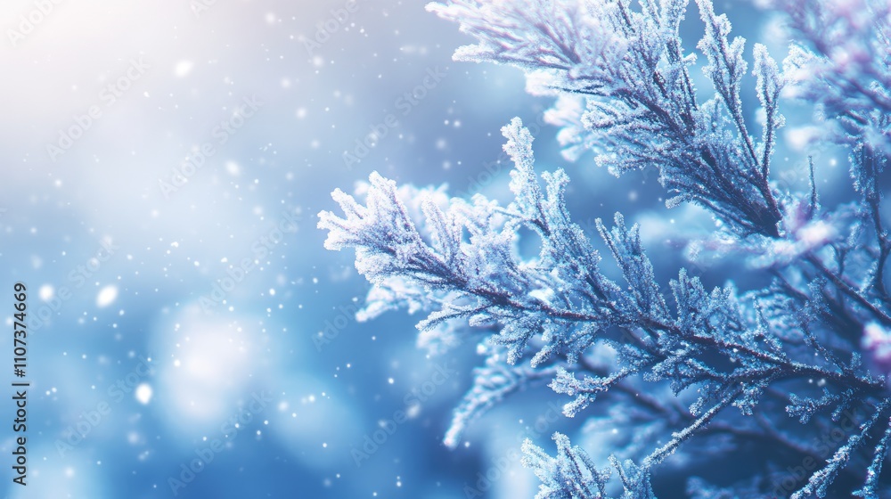Poster delicate frost clings to the branches of a winter tree, sparkling in the soft sunlight. snowflakes d