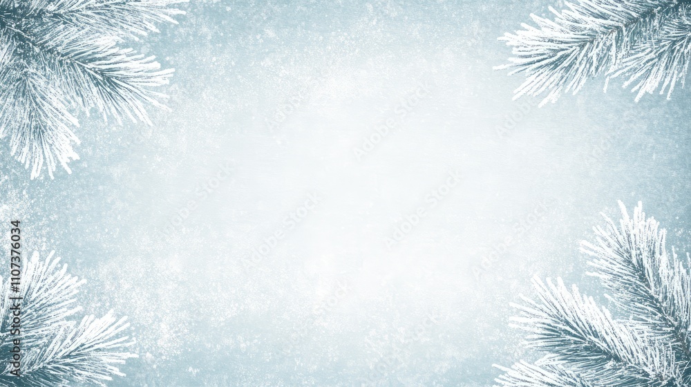 Aufkleber frosty pine branches frame a serene winter backdrop, creating a tranquil atmosphere filled with soft