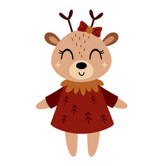 Obraz premium Christmas deer clipart. Christmas animal clip art. Cute festive character. Hand draw vector illustration in flat style