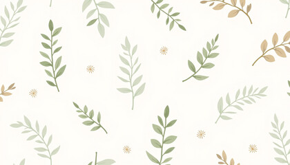 Obraz premium Serene Minimalist Botanical Pattern with Muted Green Leaves on White Background