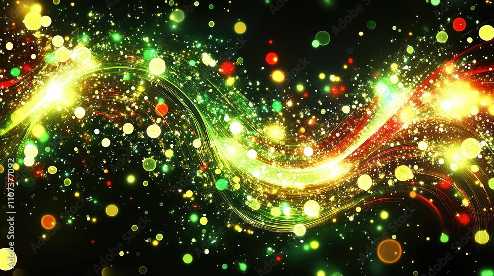 Poster colorful orbs and shining trails intertwine in a mesmerizing dance, lighting up the darkness with jo
