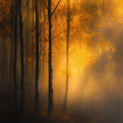 Obraz premium A tranquil forest with soft golden light
