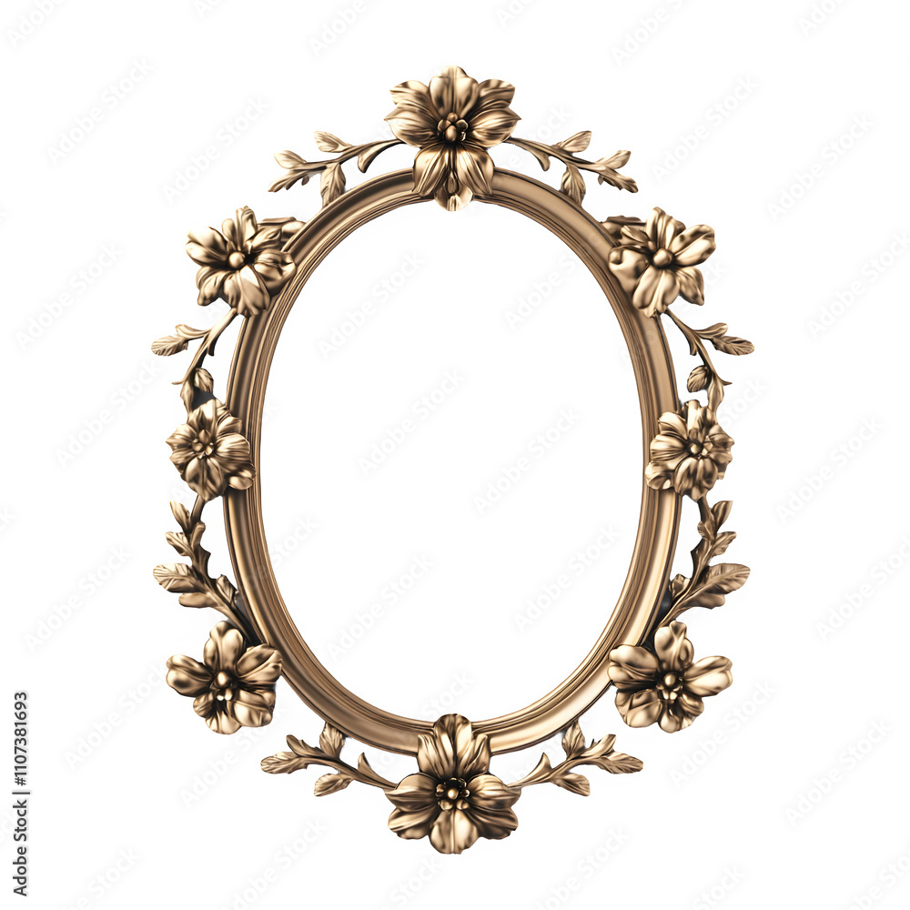 Poster elegant golden oval frame decorated with floral ornaments, perfect for adding a touch of luxury and 