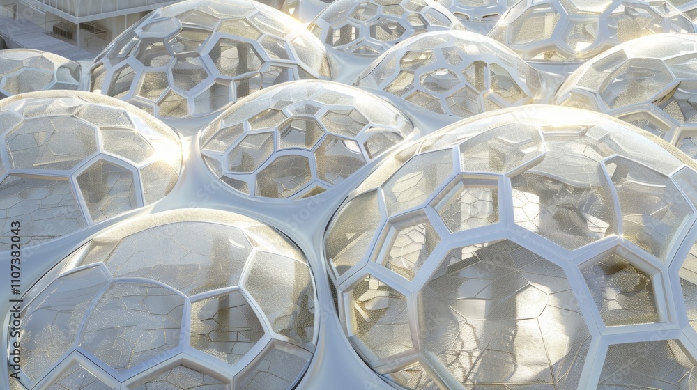 Poster a network of translucent domes cover the project made from a new type of polymer that not only s sol