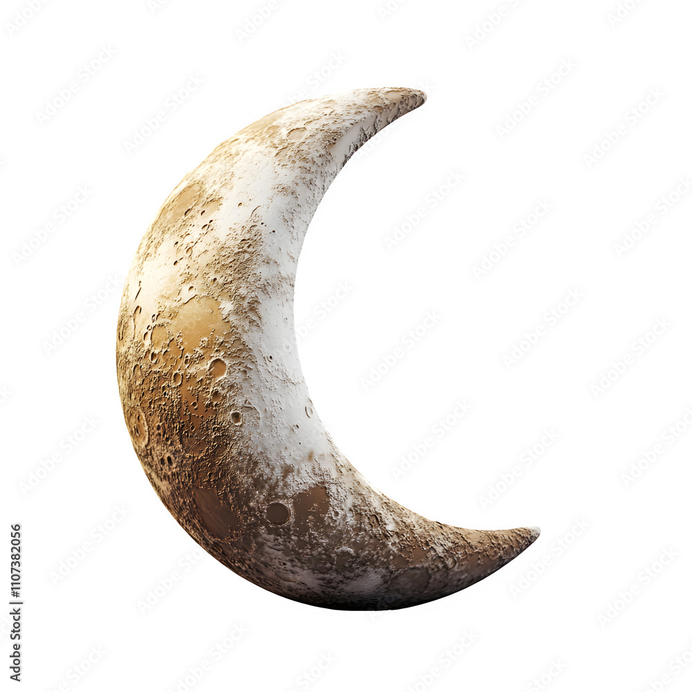 Leinwandbilder 3d rendering of a waxing crescent moon on a transparent background, ideal for space-themed designs