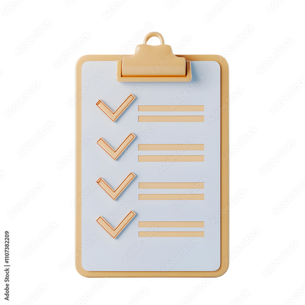 Fototapete 3d rendering of a clipboard with completed tasks and check marks on a clear background