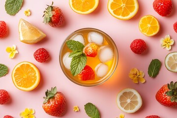 Naklejka premium Background with fruits cocktail, summer concept.