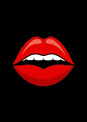 Obraz premium the lips are a bright red juicy color, where snow-white teeth are visible, on a black background