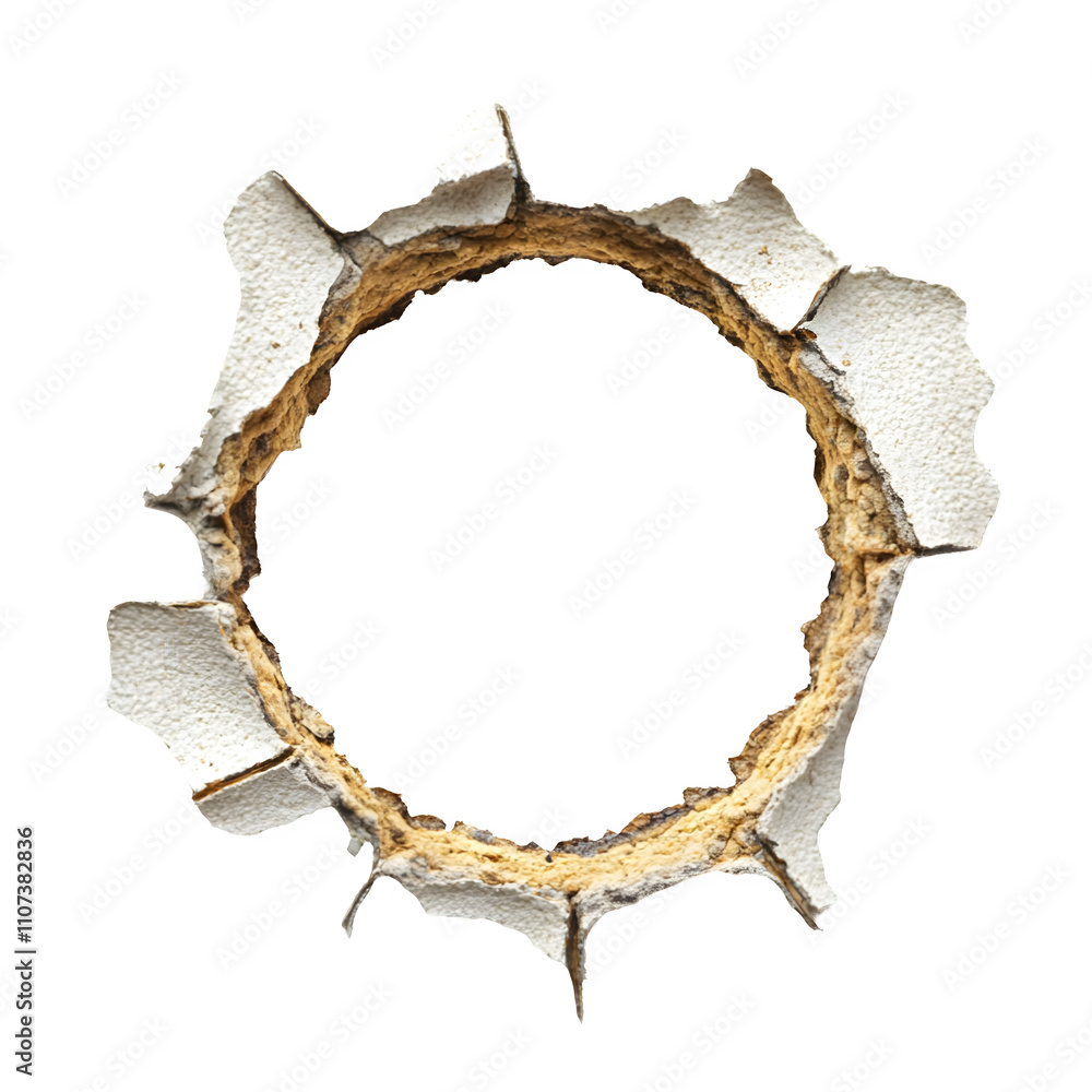 Poster Wall with circular hole and jagged edges, ideal for photo editing and design projects with a transparent background