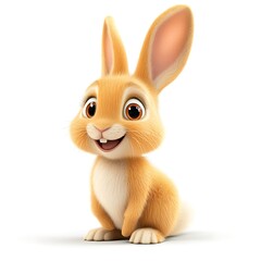 Charming 3D Rabbit, Lively Young Rabbit on White Background