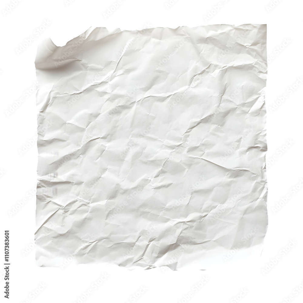 Poster crumpled white paper with textured wrinkles isolated on transparent background, perfect for versatil