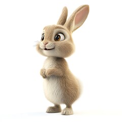 Obraz premium Charming 3D Rabbit, Soft Young Rabbit on White Background