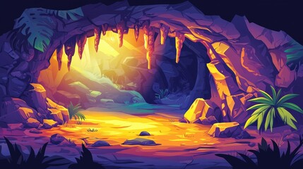 Fototapeta premium A Sunlit Cave Entrance in a Lush Tropical Forest