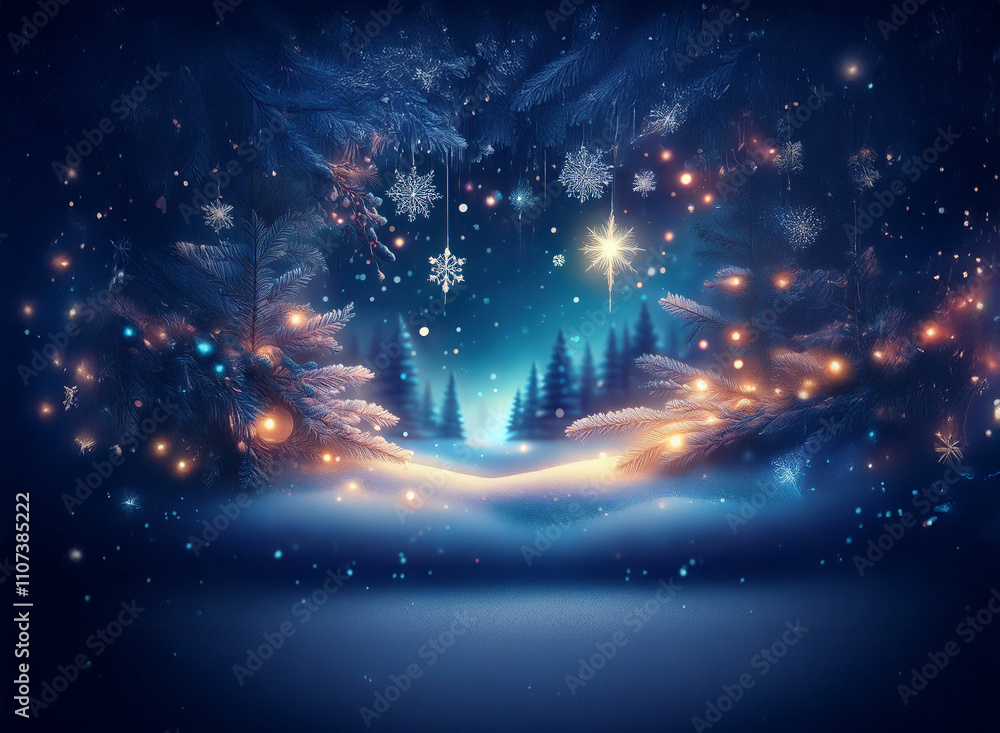 Aufkleber enchanted winter scene: snow-covered forest bathed in soft, glowing light. sparkling snowflakes and 