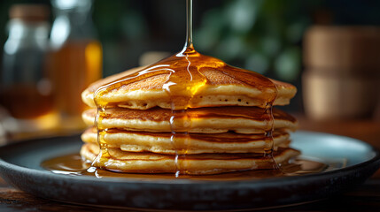 The Alluring Presence of High-Fructose Corn Syrup Over Breakfast Delights, Showcasing Its Lustrous Quality