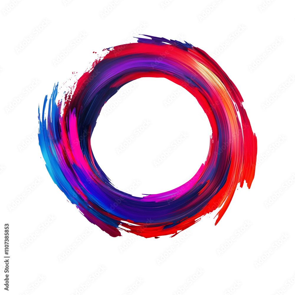 Poster Dynamic circle of vivid, swirling paint strokes, suitable for framing text or images against a transparent backdrop