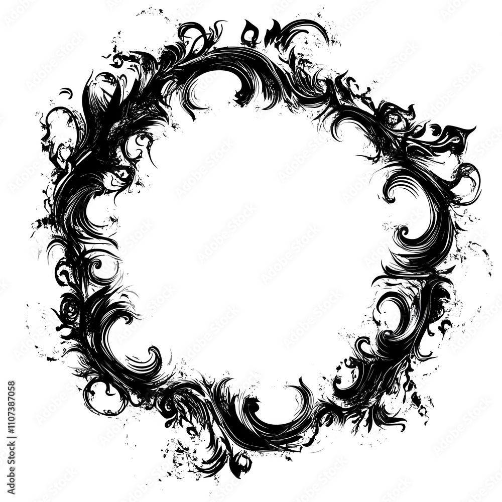 Poster elegant round black ink frame with an artistic design, ideal for adding sophistication to any projec