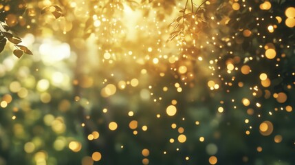 Abstract golden light beams filtering through a forest digital pic