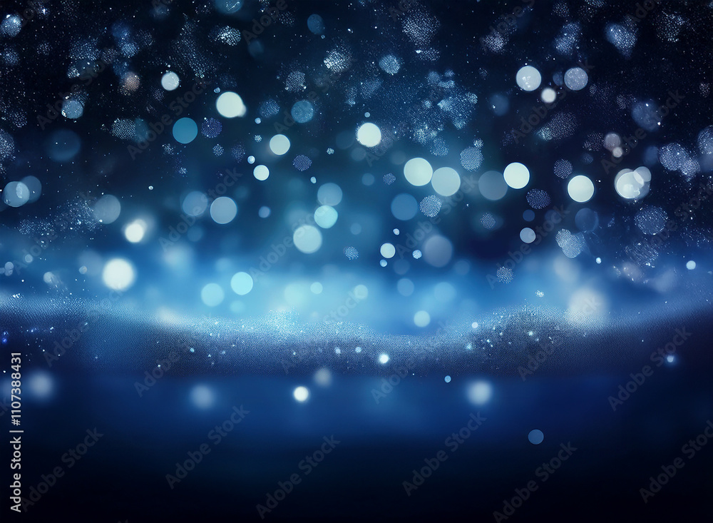 Aufkleber a mesmerizing abstract image of blue bokeh lights, resembling falling snow on a dark, wintery night.