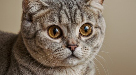 Close-Up of a Beautiful Tabby Cat with Striking Golden Eyes