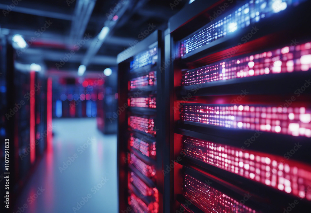 Aufkleber lights blink in a server room showcasing innovative tech and data storage blue and red hues add a mo