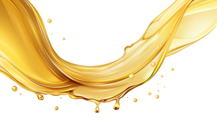 splashing yellow oil liquid, flowing golden fluid oil motion. cutout