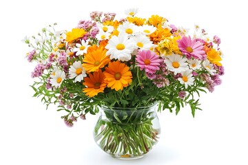 Bouquet of flowers in vase isolate on white background.