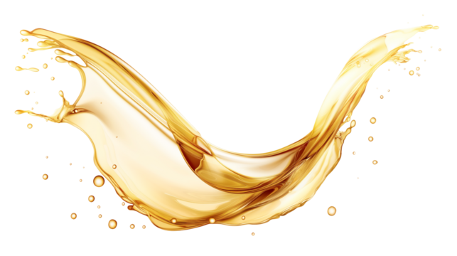 splashing yellow oil liquid, flowing golden fluid oil motion. cutout