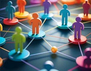 Colorful figures connected by lines illustrating social media networks and interactions