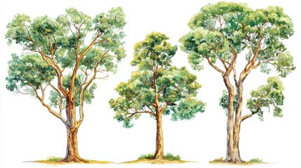 Obraz premium Exploring diverse eucalyptus trees nature illustration forest artistic view botanical concept