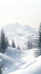 Obraz premium Winter mountain landscape with sled tracks and pine forests
