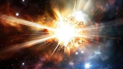 Obraz premium Big Bang colorful space galaxy fog cloud nebula. Universe science astronomy and stary night cosmos mockup background. Supernova concept wallpaper 