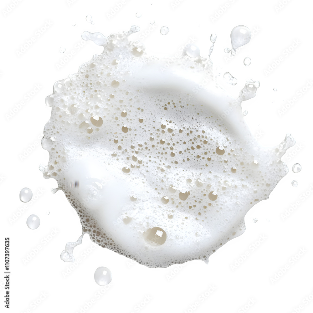 Poster White foam splashing with bubbles isolated on transparent background, perfect for cleaning and hygiene products