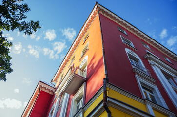 building in Irkutsk showcases unique architectural style with intricate details against a clear...
